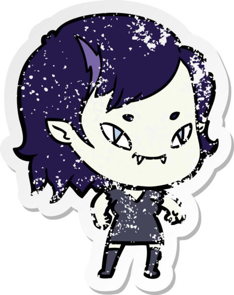 Bir insan tarafından çizilmiş, karikatür dostu vampir bir kızın sıkıntılı çıkartması.