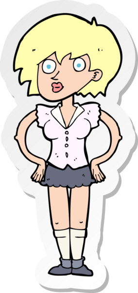 Bir karikatür çıkartması, bir insan tarafından çizilmiş kalçasında elleri olan bir kadını şaşırttı.