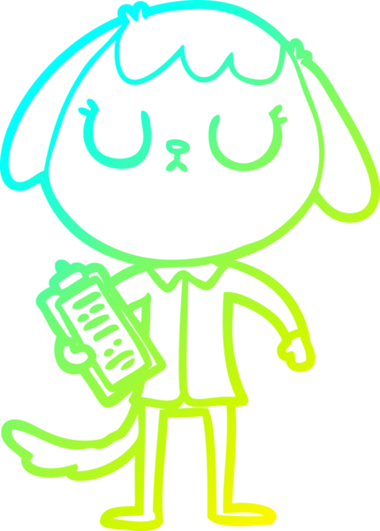 Bir insan tarafından çizilmiş ofis tişörtü giyen sevimli bir köpeğin çizimi.