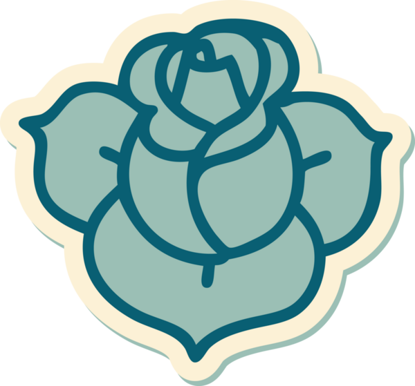 Bir insan tarafından çizilmiş geleneksel bir çiçek stiliyle dövme çıkartması.