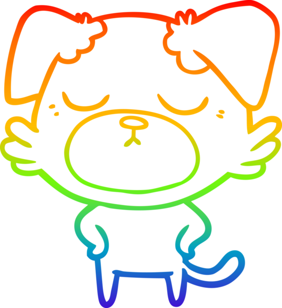 Gökkuşağı gradyan çizimi. Bir insan tarafından çizilmiş şirin bir köpek çizimi.