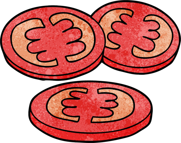 Bir insan tarafından çizilmiş doğranmış domates karikatürü.