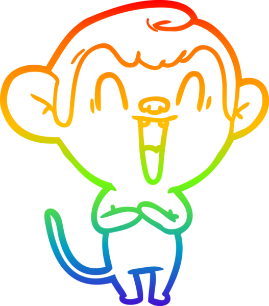 Gökkuşağı gradyan çizgi çizimi bir insan tarafından çizilmiş gülen maymun