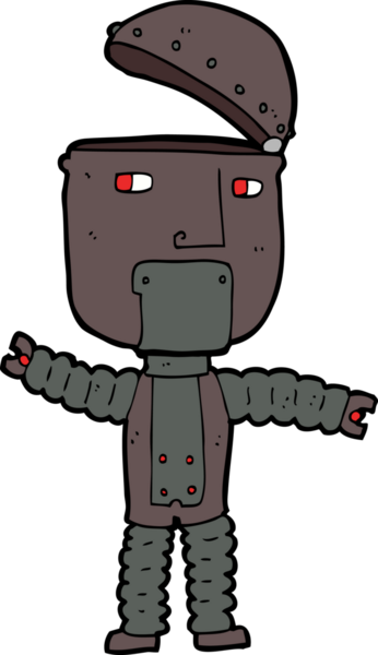 Bir insan tarafından çizilmiş çizgi film robotu