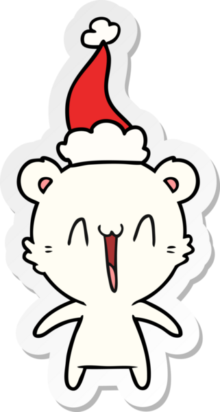 Mutlu kutup ayısı eli çizilmiş bir insan tarafından çizilmiş Noel Baba şapkası