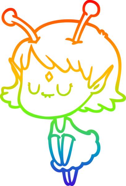 Gökkuşağı gradyan çizgisi bir insan tarafından çizilmiş uzaylı bir kızın çizimi