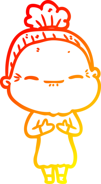 Bir insan tarafından çizilmiş barışçıl, yaşlı bir kadının sıcak çizgi çizimi.