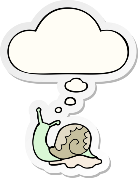 Düşünce baloncuklu karikatür salyangozu insan tarafından çizilmiş bir çıkartma.