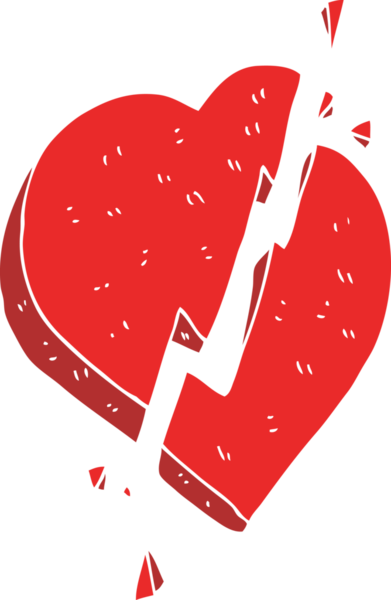 Bir insan tarafından çizilmiş kırık kalp sembolünün düz renk çizimi