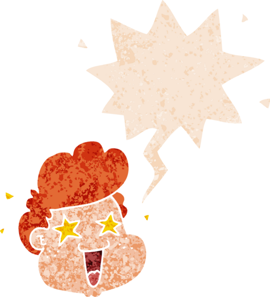 Bir insan tarafından çizilmiş grunge dertli retro stili ile konuşma balonu ile çizgi film çocuğunun yüzü