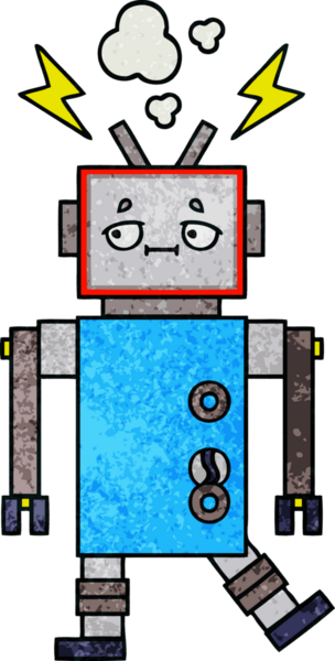 Bir insan tarafından çizilmiş bir robotun retro grunge dokusu