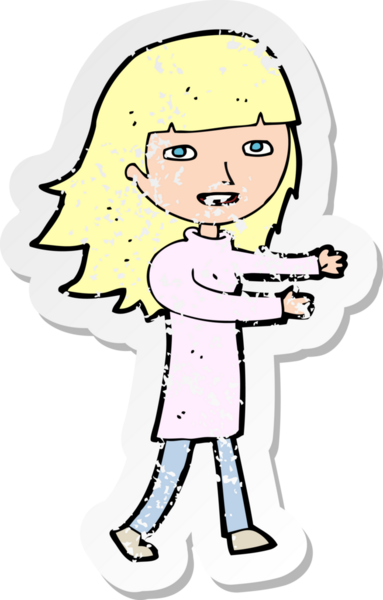 Bir insan tarafından çizilmiş mutlu bir kız çizgi filminin gerilimli yapıştırması.