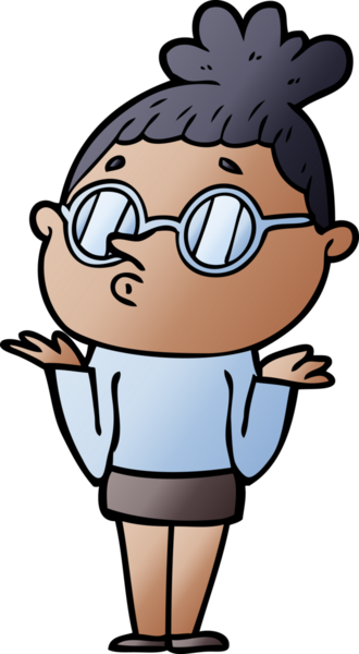 Bir insan tarafından çizilmiş gözlüklü bir karikatür kadın.