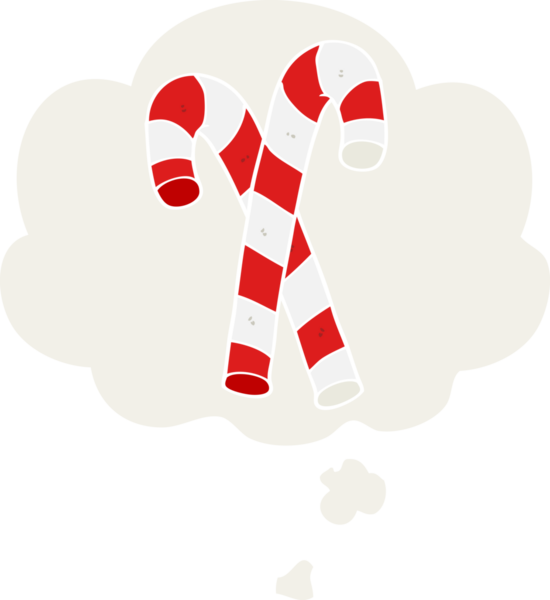 Düşünce baloncuğu olan çizgi film şeker çubukları insan tarafından çizilmiş.