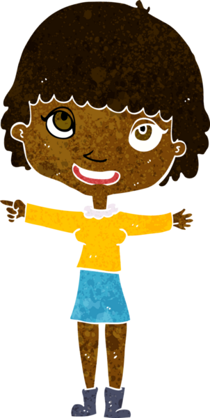 Bir insan tarafından çizilmiş mutlu kadın çizgi filmi.