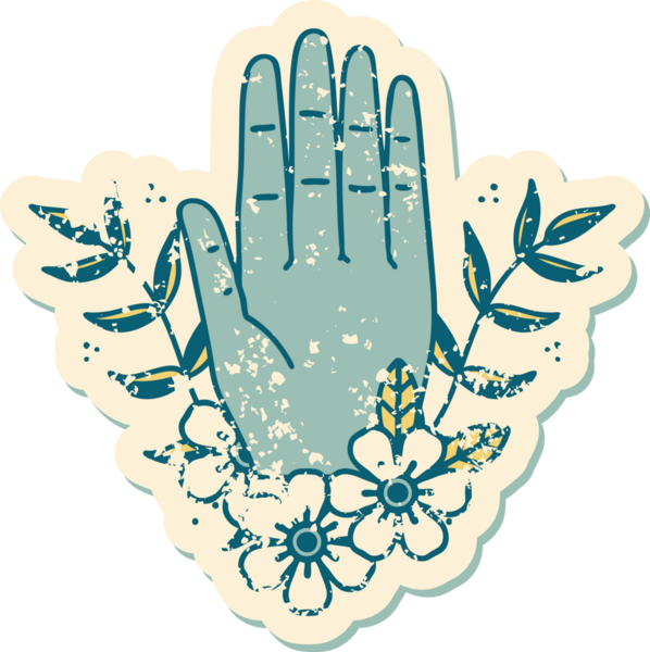 Bir insan tarafından çizilmiş bir el ve çiçeğin sembolik dövmesi.