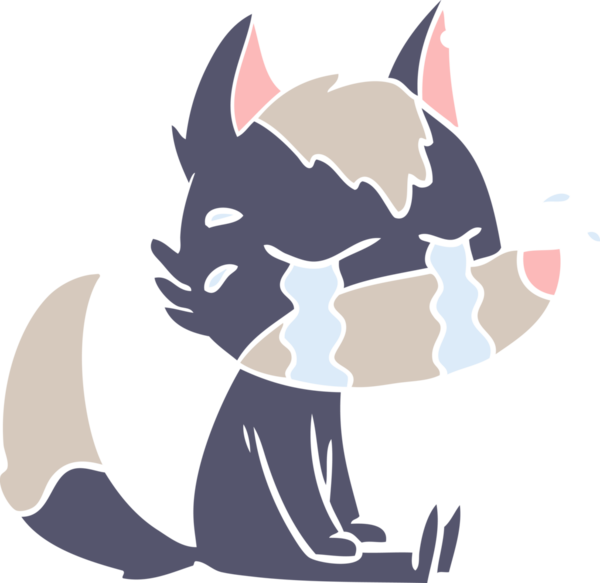 Bir insan tarafından çizilmiş düz renkli ağlayan kurt resmi.