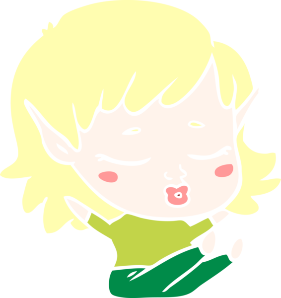 Bir insan tarafından çizilmiş düz renkli çizgi film elf kızı.