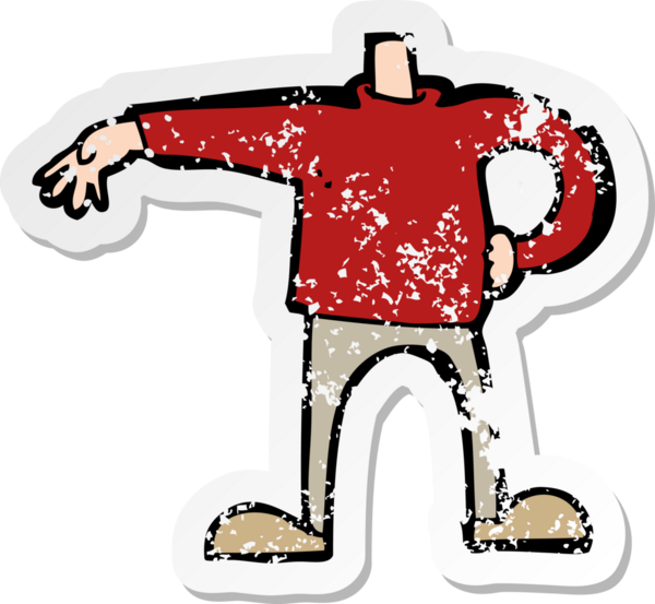 Bir insan tarafından çizilen jest yapan erkek çizgi film karakterinin gerilimli retro yapıştırması.