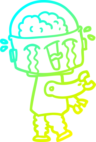 Bir insan tarafından çizilmiş ağlayan robot karikatür çizimi