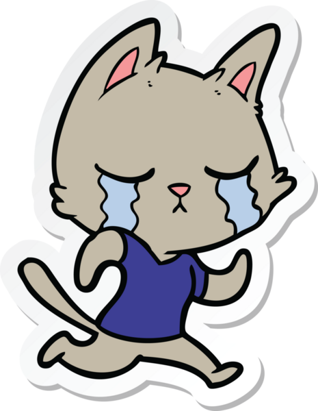 Ağlayan çizgi film kedisinin çıkartması bir insan tarafından çizilmiş.