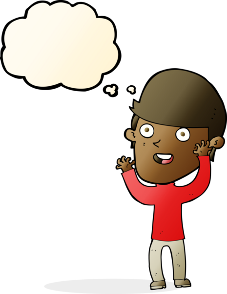 Bir insan tarafından çizilmiş düşünce balonlu mutlu adam çizgi filmi.