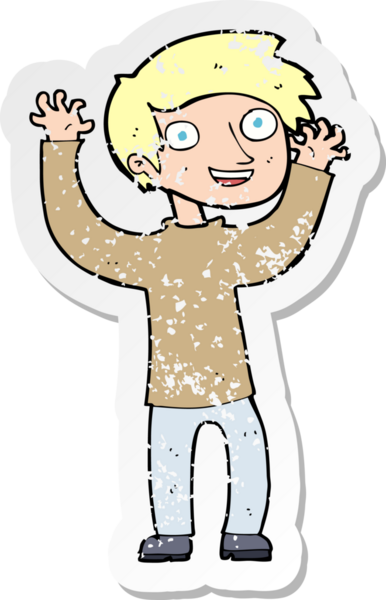 Bir insan tarafından çizilmiş mutlu bir adamın karikatür yapıştırması.