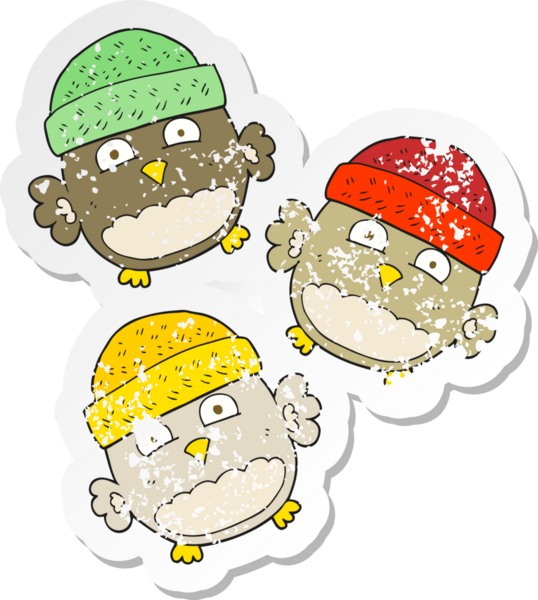 Bir insan tarafından çizilmiş sevimli baykuşların gerilmiş çıkartması.