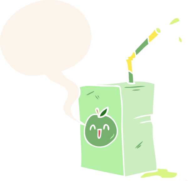 bir insan tarafından çizilmiş eski usul konuşma baloncuklu elma suyu kutusu.