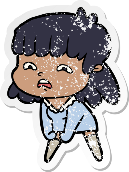 Bir insan tarafından çizilmiş endişeli bir karikatür çıkartması.