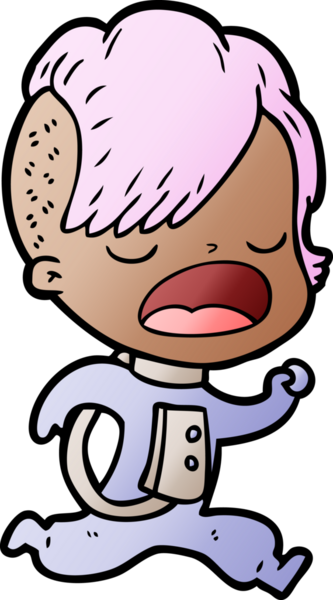 Uzay elbisesi içindeki havalı hippi kız bir insan tarafından çizilmiş.