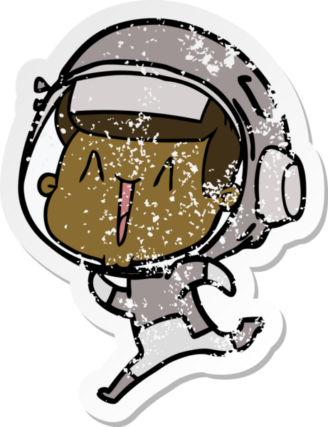 Bir insan tarafından çizilmiş mutlu bir astronotun sıkıntılı çıkartması.