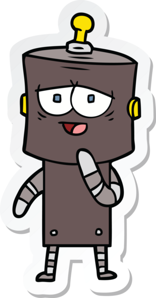 Bir insan tarafından çizilmiş robot karikatür çıkartması.