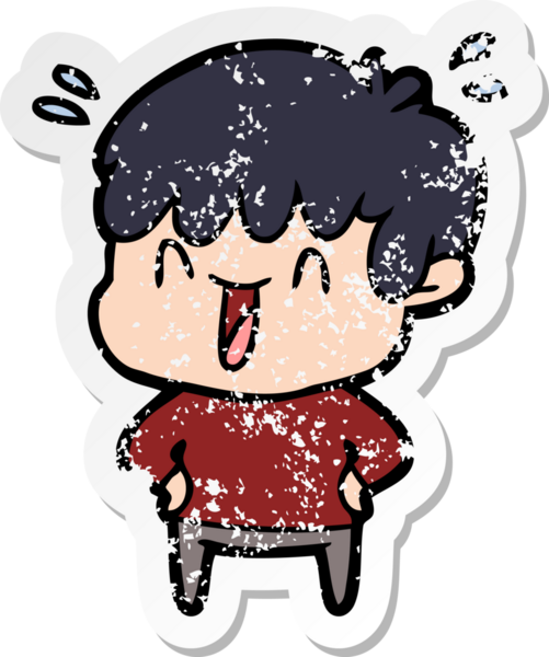 Bir insan tarafından çizilmiş gülen bir çizgi film karakterinin sıkıntılı çıkartması.