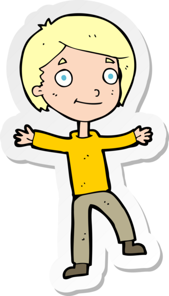 Bir insan tarafından çizilmiş heyecanlı bir çocuğun çıkartması.