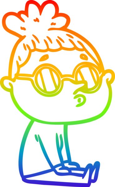 Gökkuşağı gradyan çizgi çizimi bir insan tarafından çizilmiş gözlük takan bir kadın.