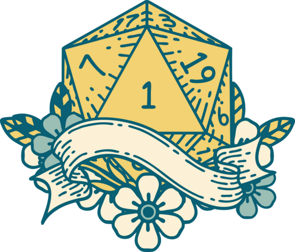 Retro Dövme Biçimi Doğal Bir d20 zar bir insan tarafından çizildi