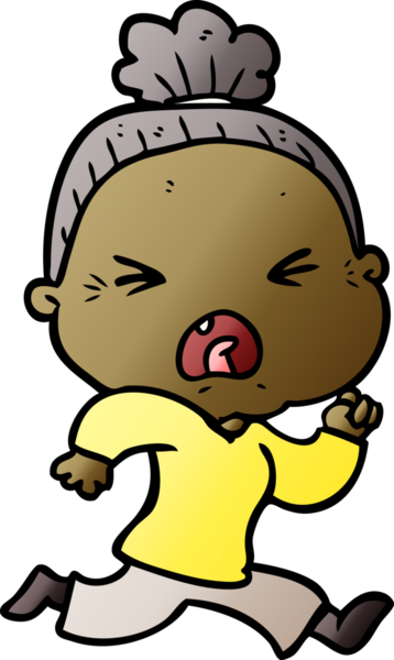 Bir insan tarafından çizilmiş kızgın yaşlı kadın çizgi filmi.