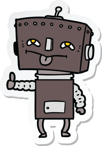 Bir insan tarafından çizilmiş robot karikatür çıkartması.