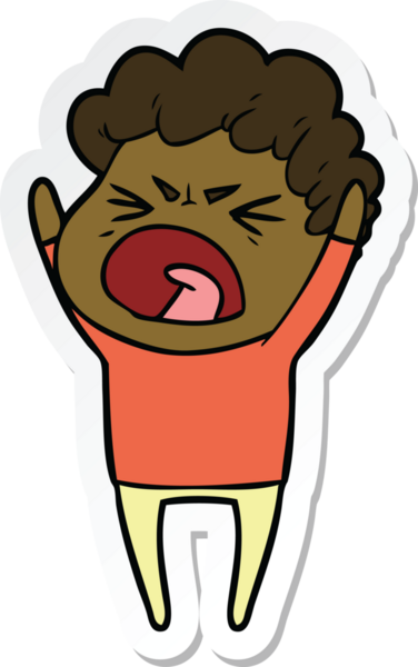 Bir insan tarafından çizilmiş öfkeli bir adamın karikatür çıkartması.