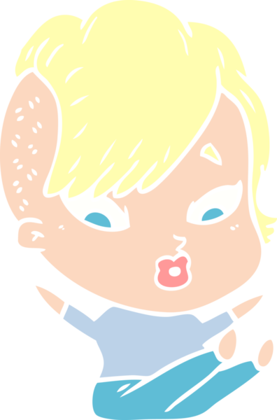 Düz renkli çizgi film, bir kızın bir insan tarafından çizilmesine şaşırdı.