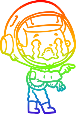 Gökkuşağı gradyan çizgi çizimi bir insan tarafından çizilmiş ağlayan astronot