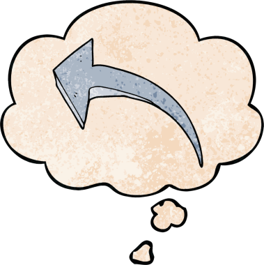 bir insan tarafından çizilmiş grunge doku biçiminde düşünce baloncuğu olan çizgi film oku