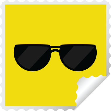 Bir insan tarafından çizilmiş güneş gözlüğü grafikli kare etiket