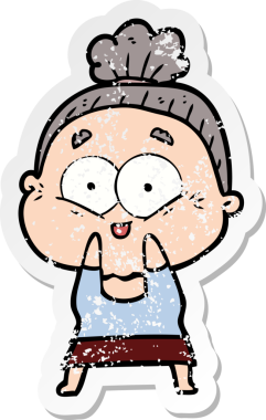 Bir insan tarafından çizilmiş mutlu, yaşlı bir kadının sıkıntılı çıkartması.