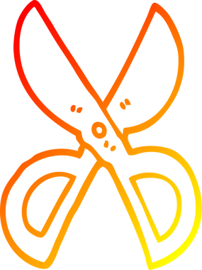 Bir insan tarafından çizilmiş açık makasın sıcak çizgi çizimi