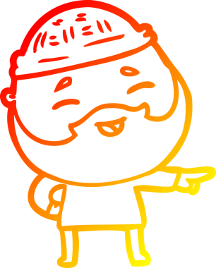 Bir insan tarafından çizilmiş mutlu sakallı bir adamın çizgi çizimi.