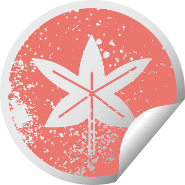 Bir insan tarafından çizilmiş sonbahar yaprağının çizilmiş dairesel kabuk soyma etiketi.