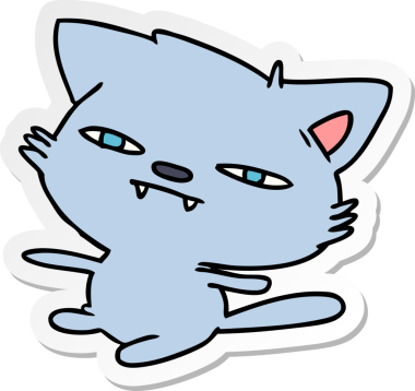 Bir insan tarafından çizilmiş kawaii kedisinin serbest sticker karikatürü.