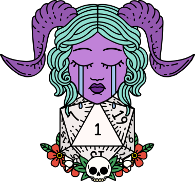 Retro Dövme Biçimi Ağlama Ağlama Doğal bir D20 zar atışıyla bir insan tarafından çizilmiş